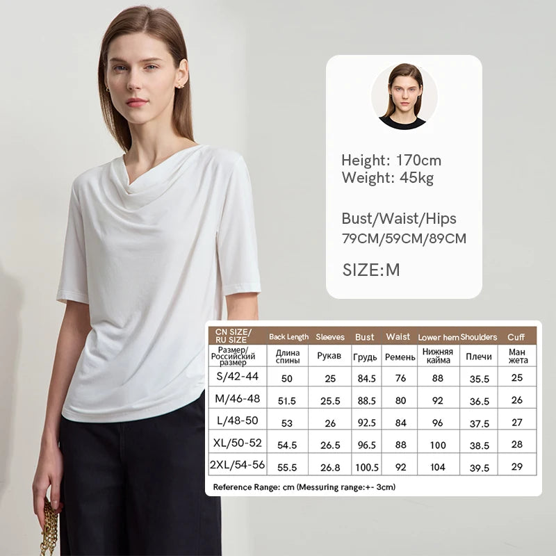Damen T-Shirt mit drapierter Kragen- und besticktem Design aus modalem Strick