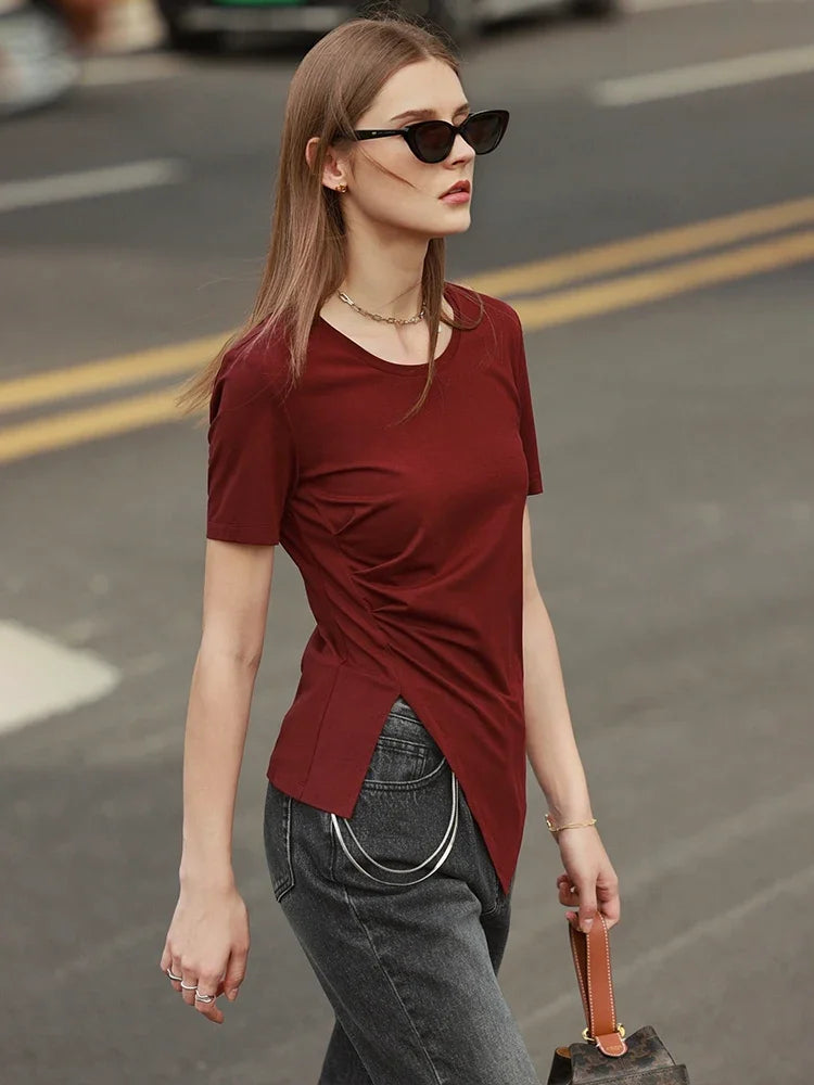 Damen T-Shirt mit asymmetrischem Design und kurzen Ärmeln für den Sommer