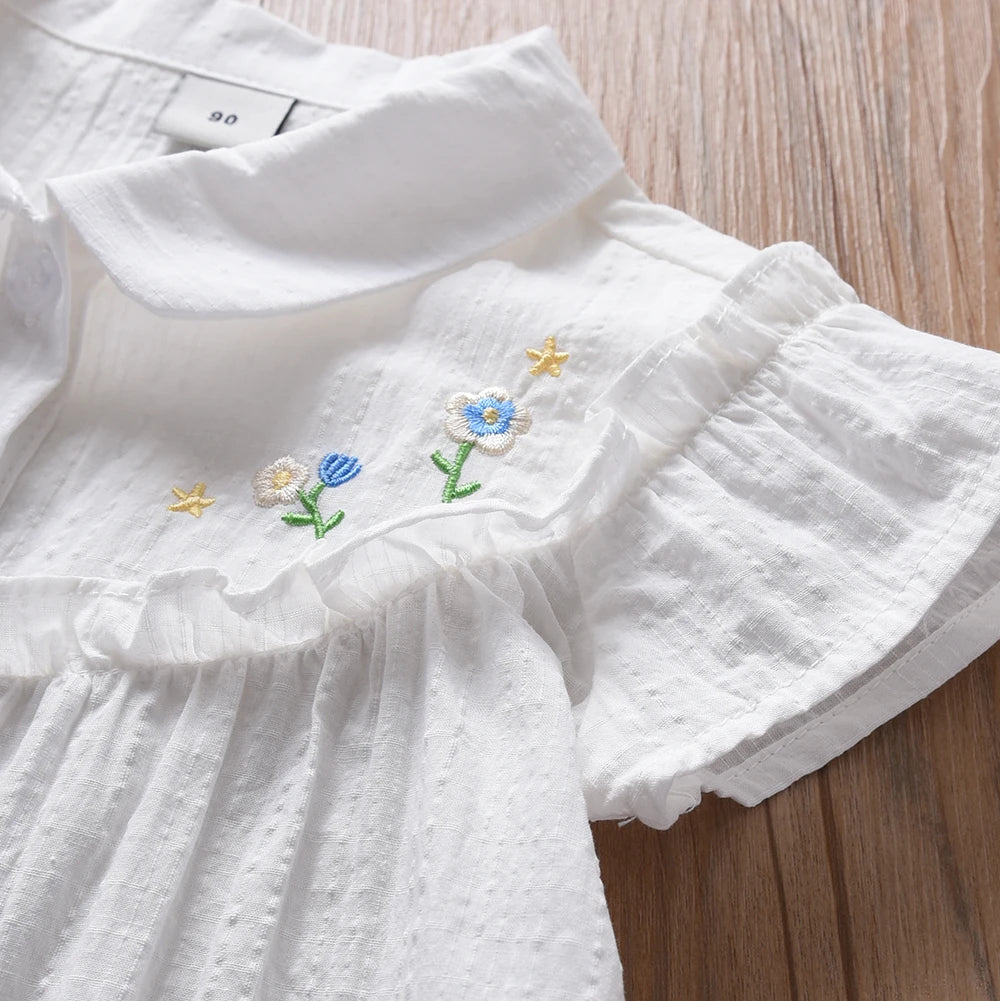 Mädchenbluse, besticktes Baumwollhemd, lässiges Oberteil für Kinder im Alter von 2–6 Jahren, Sommerkleidung für Kinder