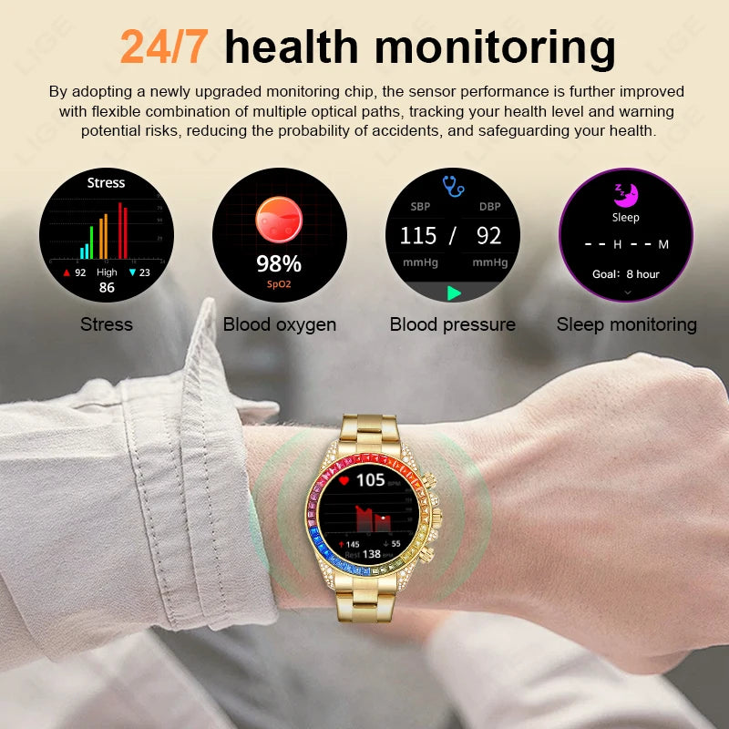 Luxus Smartwatch für Männer und Frauen mit NFC Kompass und HD Bildschirm