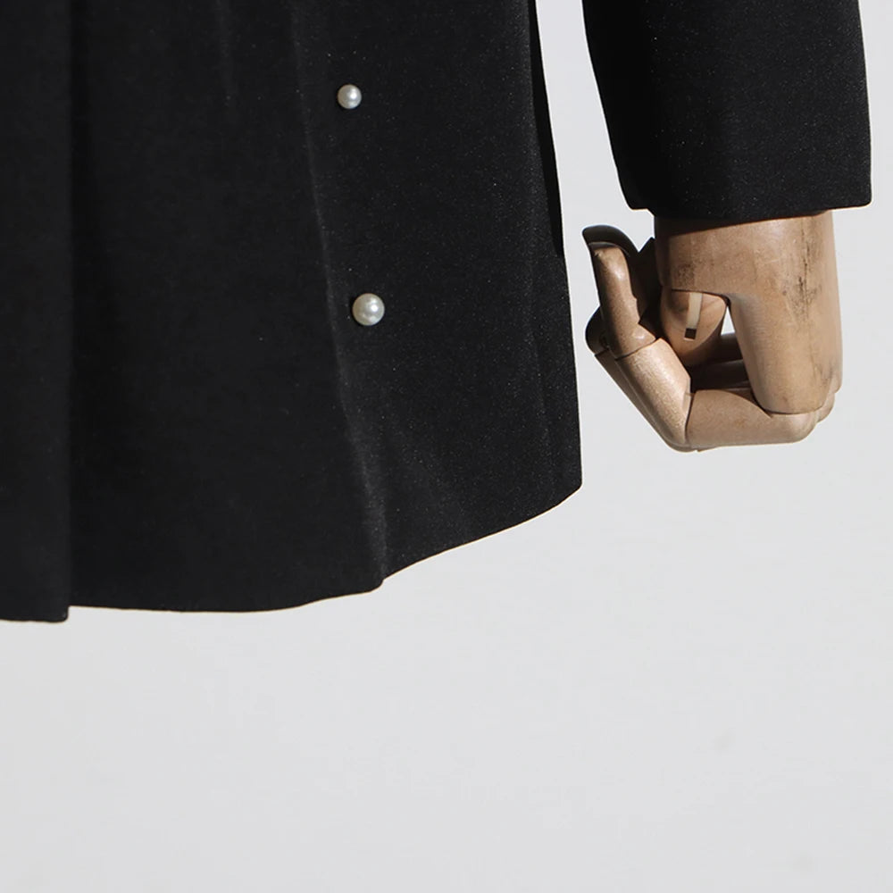 Streetwear-Zweiteiler für Damen mit Stehkragen, Langarm-Top und hoch taillierter, weit geschnittener Hose – modisches Set für Frauen.