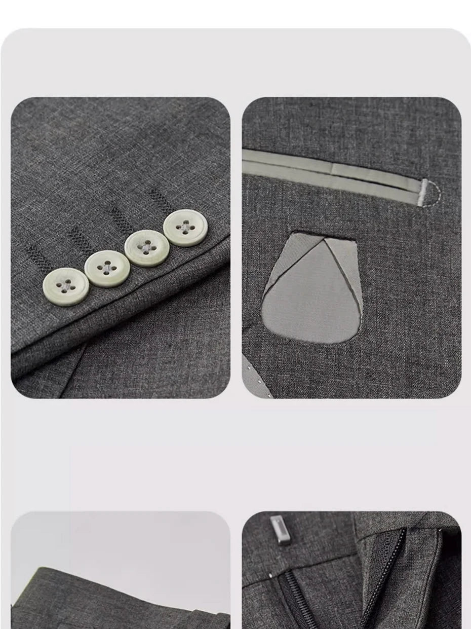 Herrenanzug-Set aus Leinen-Baumwoll-Mix mit Blazer und Hose im Slim-Stil – Sommerlich, Dünn, Doppelreihig, Langarm, Weiß Gestreift