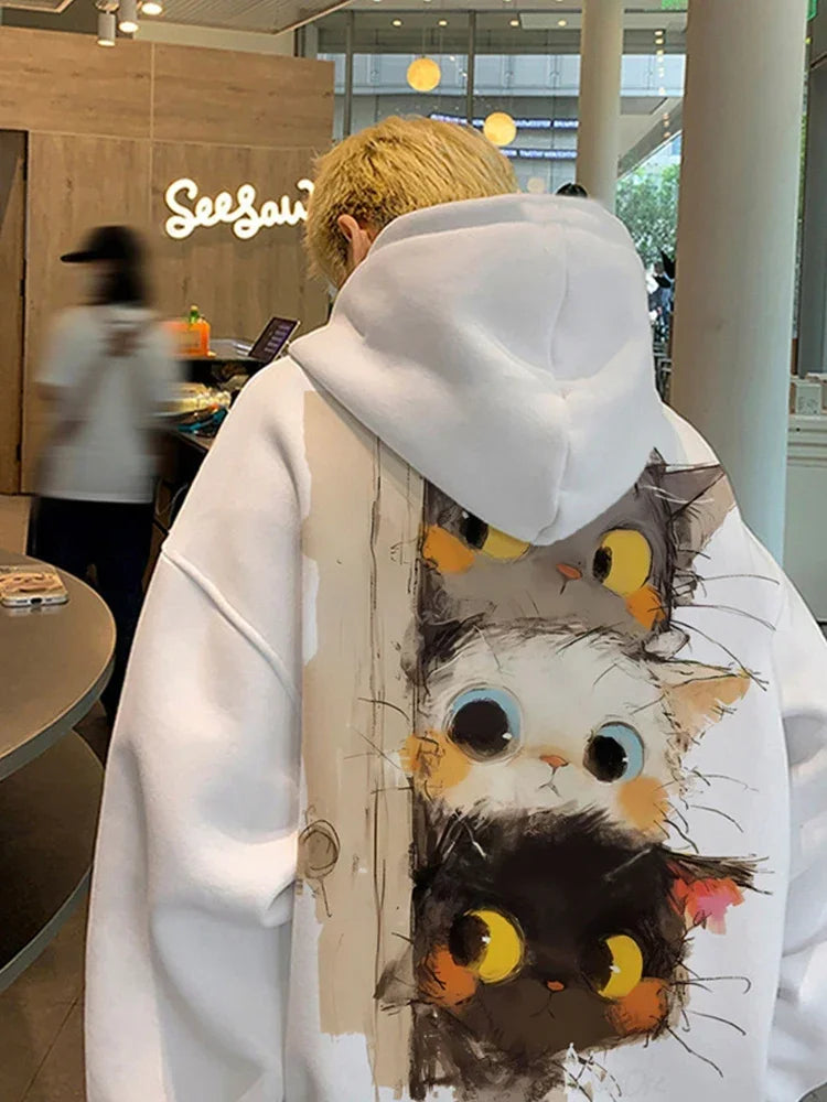 Frühling männer Cartoon Katzen Grafik Druck Hoodies Hip Hop Mode Mit Kapuze Sweatshirt Übergroßen Langarm Y2K Streetwear Hoodie