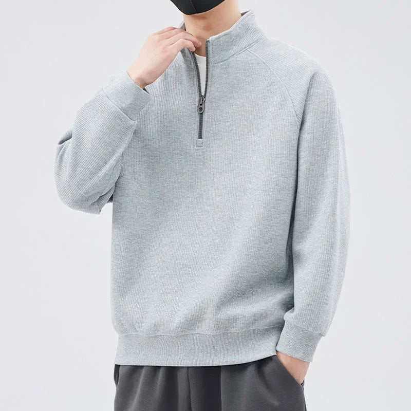 Männer Pullover im y2k Vintage Stil mit Stehkragen und halbem Reißverschluss