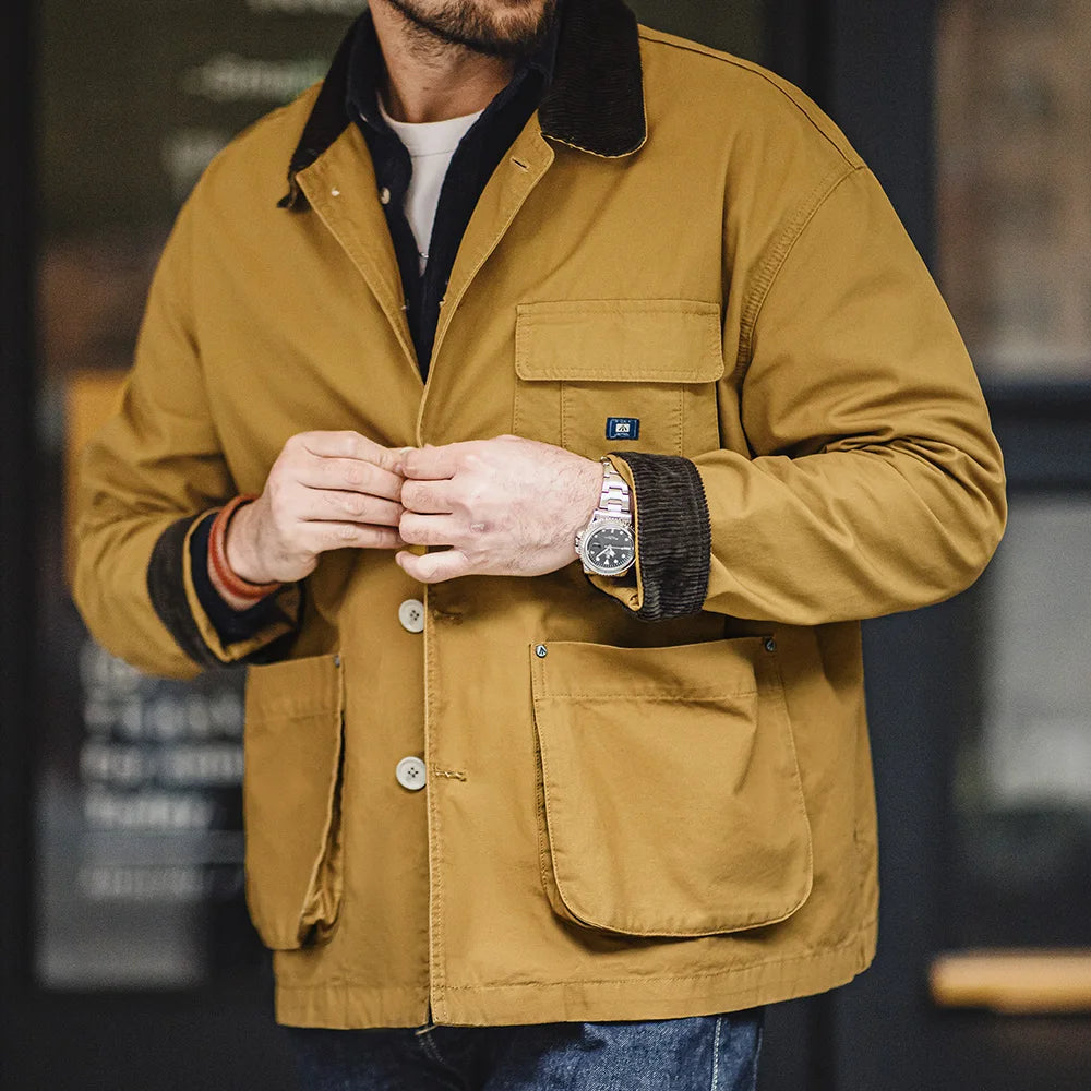 Herren Kurze Jacken Retro Jagd Revers Plus Size Outwear Frühling Herbst
