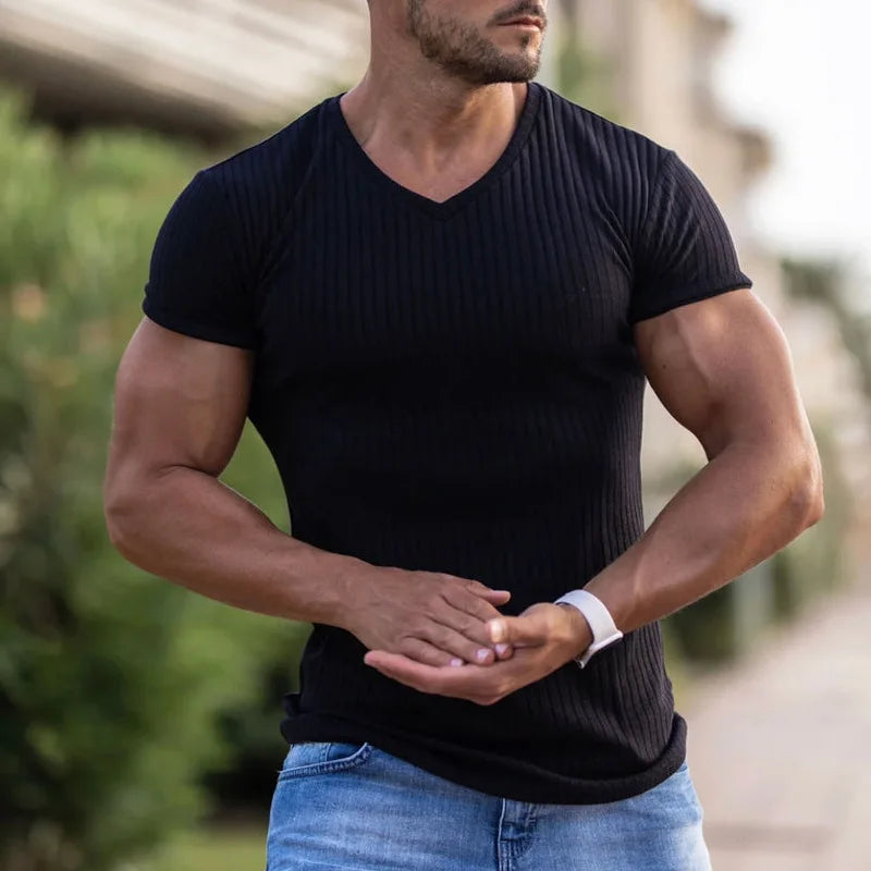 Modisches Herren-Casual-T-Shirt mit Streifen und Rundhalsausschnitt – ideal für den Sommer