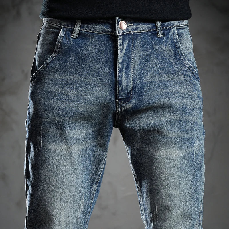 Männer Röhrenjeans in Blau aus hochwertigem Stretch-Denim für Frühling und Sommer