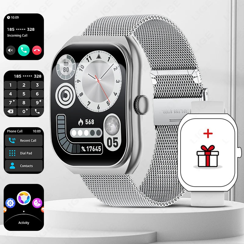 LIGE Neue 2,01'' 3D Gebogene Bildschirm Smart Uhr Bluetooth Anruf Blut Sauerstoff Herzfrequenz Sport Fitness Armband Wasserdichte Smartwatch