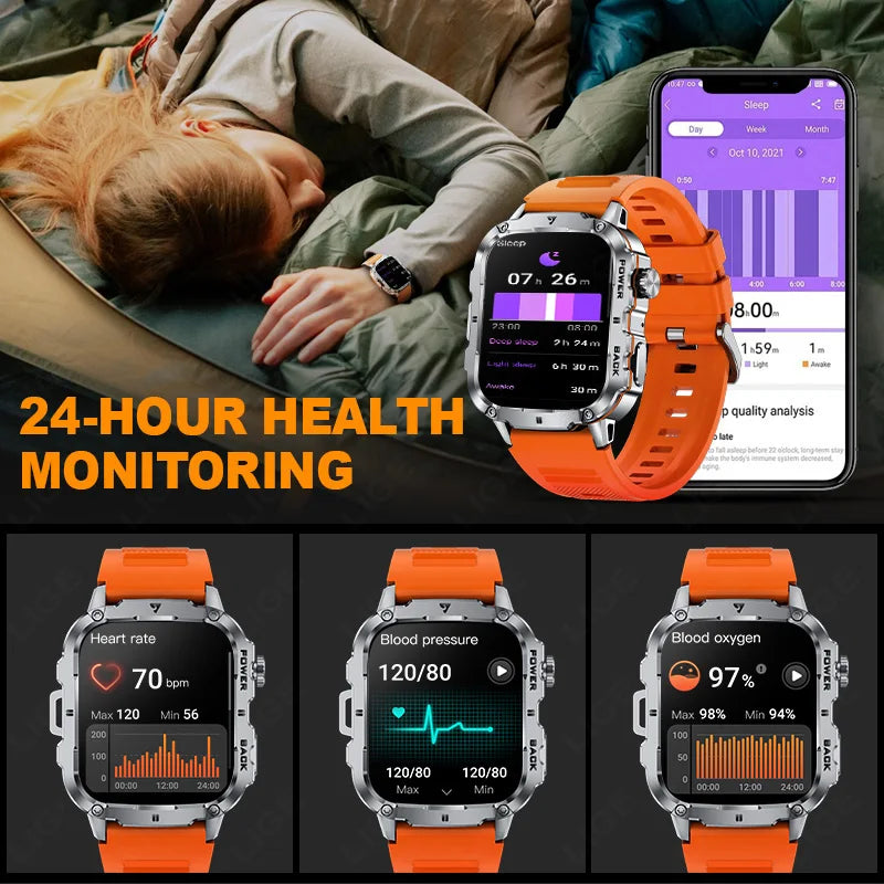 LIGE Outdoor Militär Sport Smart Uhr Männer Frauen Fitness Track Herzfrequenz Blut Sauerstoff Wasserdicht BT Anruf 1,95-Zoll Smartwatch