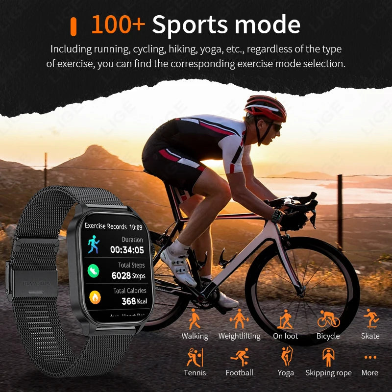 LIGE Neue Smartwatch für Herren, robust, Militär, Bluetooth, Anruf, Sport, Herzfrequenz, IP68, wasserdicht, Outdoor-Smartwatches mit Taschenlampe
