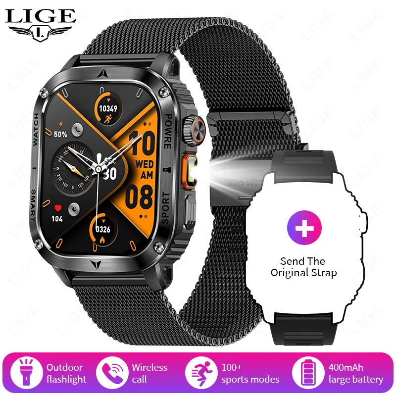 Männer Smartwatch mit 2,01 Zoll HD Bildschirm und Bluetooth-Anruf-Funktion