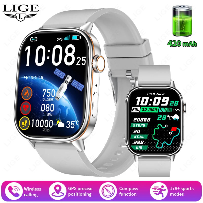Männer GPS Smartwatch mit 2,01 Zoll HD Bildschirm und Bluetooth-Anruf