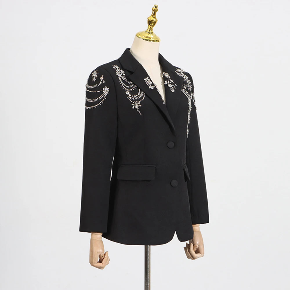 Elegantes Damen-Minikleid mit Perlenverzierung, Reverskragen und langen Ärmeln – Patchwork-Design mit Knopfleiste