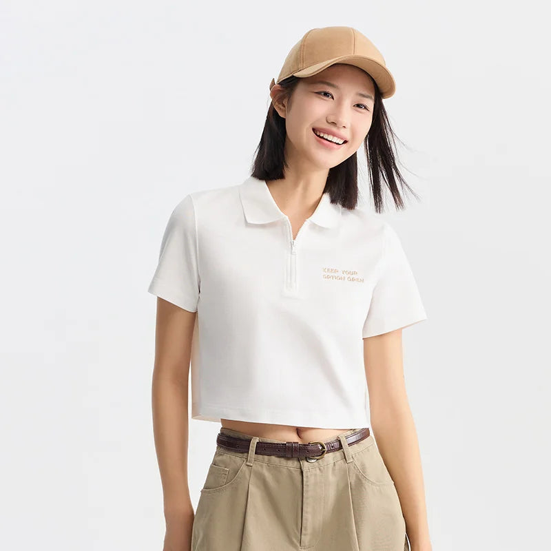 Semir Polo Shirt Frauen kurze Buchstaben Stickerei 2024 Sommer neue anti bakterielle Textur Top Temperament
