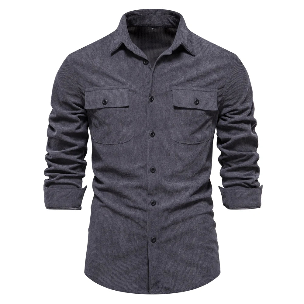 Herren Hemd aus feinem Cord mit Brusttasche für Business und Casual