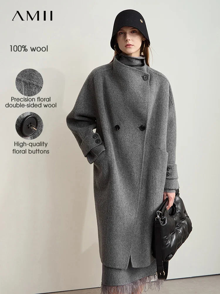 Damen Wollmantel aus 100 Prozent Wolle mit losem Raglanärmel Design
