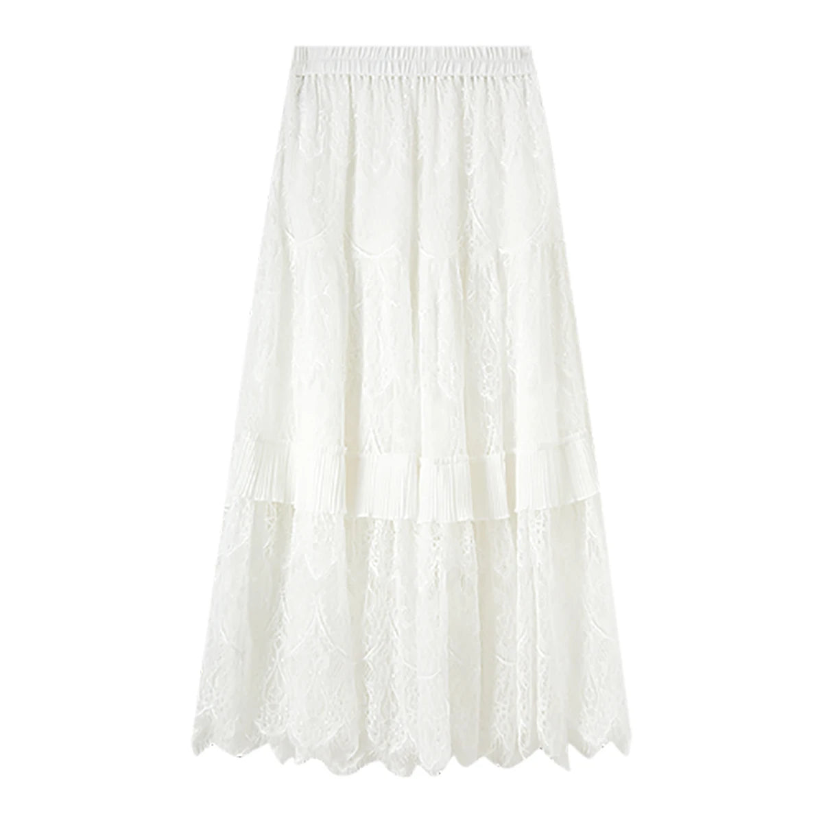 Damen A-Linie Rock aus Baumwolle mit eleganter Spitze und elastischer Taille