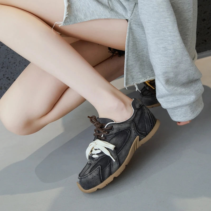 AIYUQI frauen Turnschuhe 2025, Neue Nicht-slip Deutsch Training Schuhe Für Frauen Flache Große-größe Echtes Leder Laufschuhe weibliche Schuhe