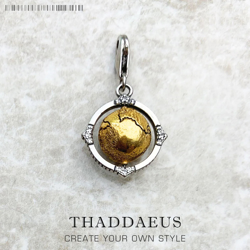 Damen-Charm-Anhänger Globus drehbar World of Rebels aus Sterlingsilber