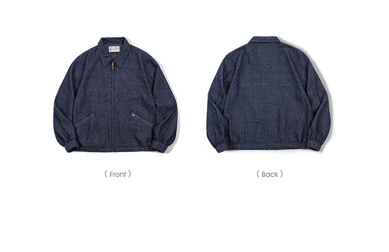 Herren Vintage-Jeansjacke Lockere Passform Revers-Reißverschlussjacke Kurze Blaue Mäntel