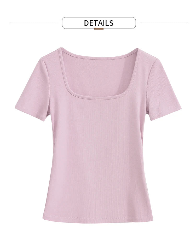 Damen Tops und T-Shirts im minimalistischen Stil mit quadratischem Kragen