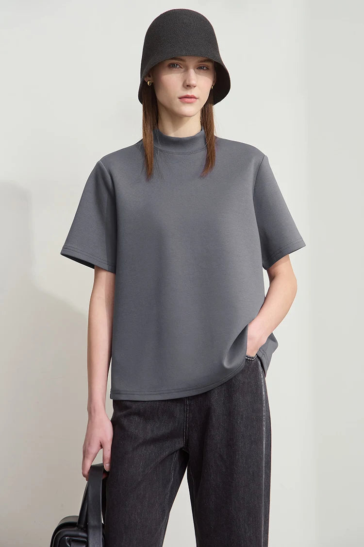 Damen Casual T-Shirt mit Gedrucktem Rollkragen und Kurzarm für den Sommer