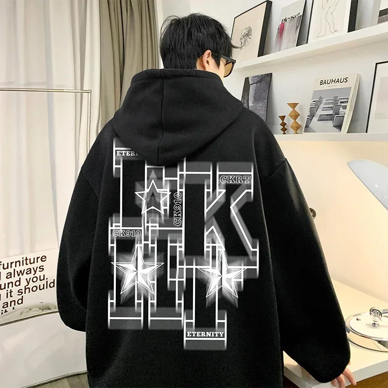 Herren Übergroße Hip Hop Hoodies mit Kapuze und Brief-Druck für Herbst