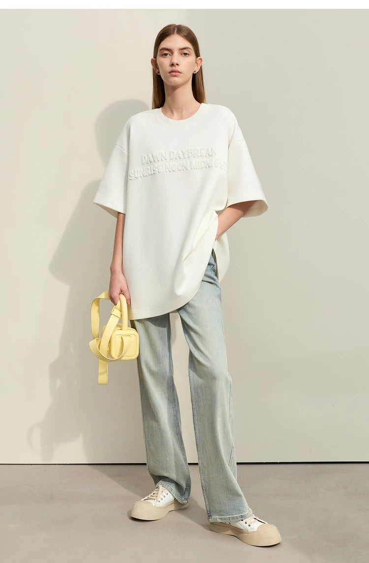 Damen T-Shirts mit Rundhalsausschnitt und losem, lässigem Schnitt mit Stickerei