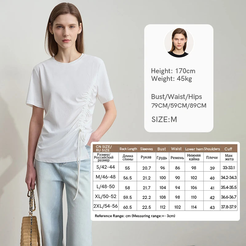 Damen Sommer T-Shirt mit Rundhals und Kordelzug in lässiger Form