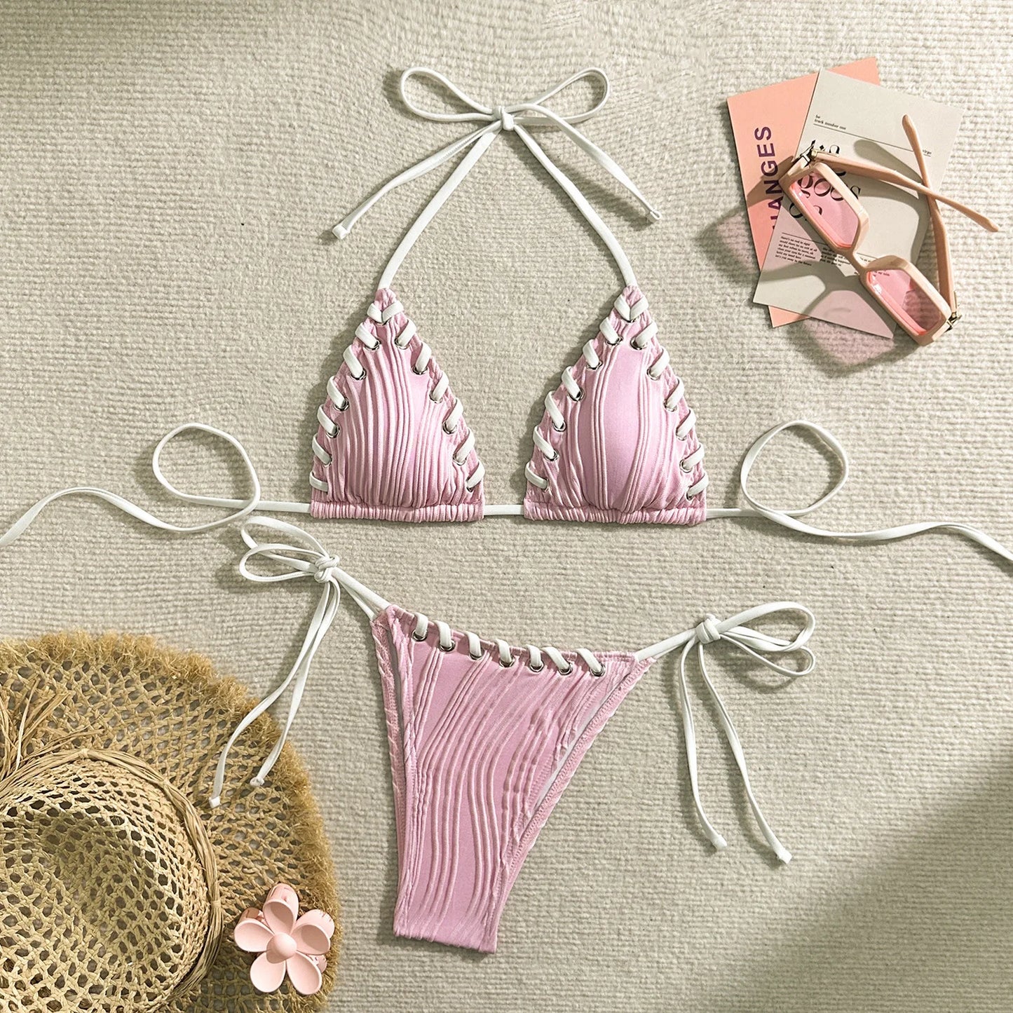 Weißer Push-Up-Bikini im brasilianischen Stil für Damen – ideal für Strand und Pool