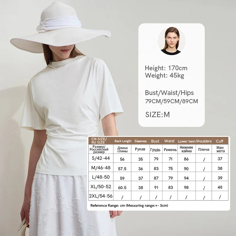Damen T-Shirt im minimalistischen Sommer-Stil mit solidem Rollkragen und Kurzarm
