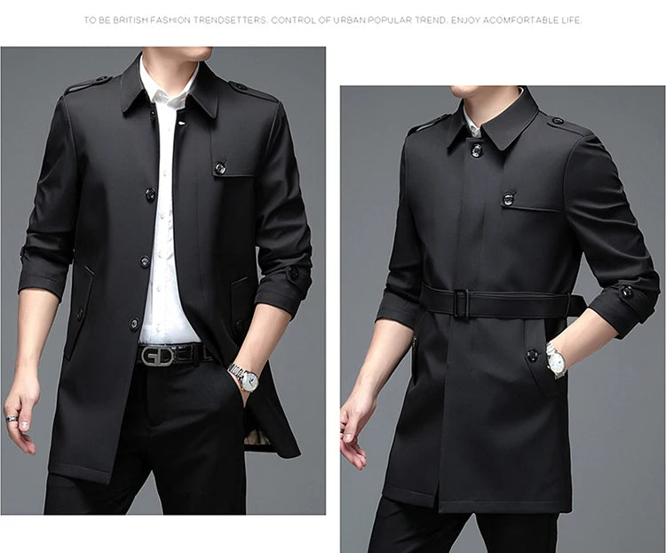 Langer Trenchcoat für Herren – Leichtmantel für Frühling & Herbst