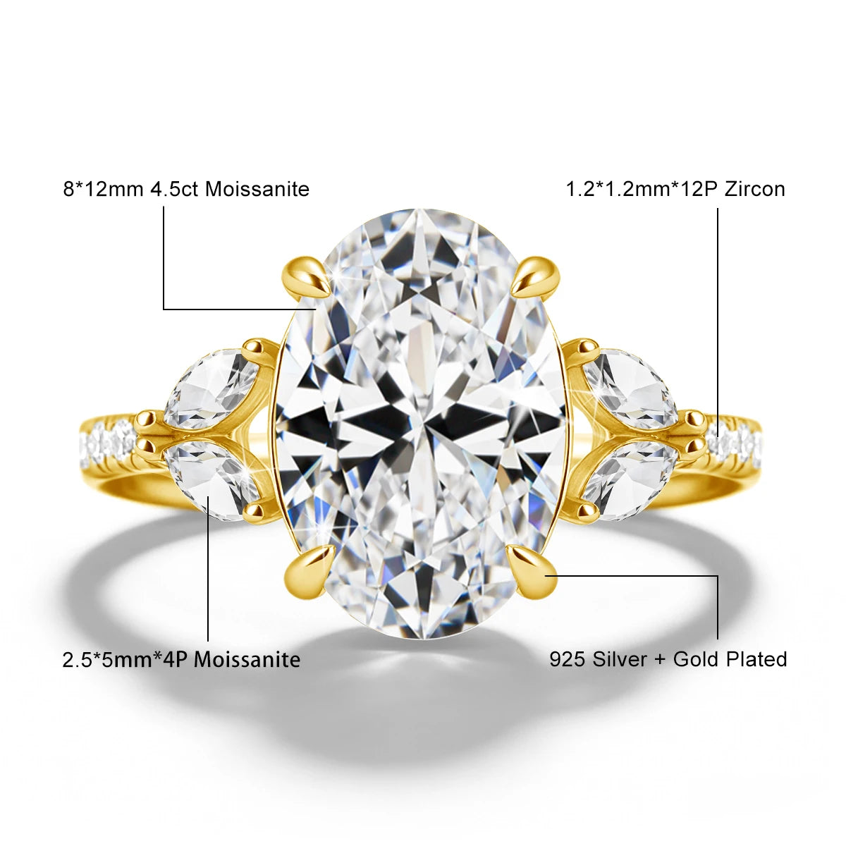 Damen-Verlobungsring Moissanit Oval 4,5 Karat Aus Sterling-Silber Verlobungs- und Alltagsschmuck