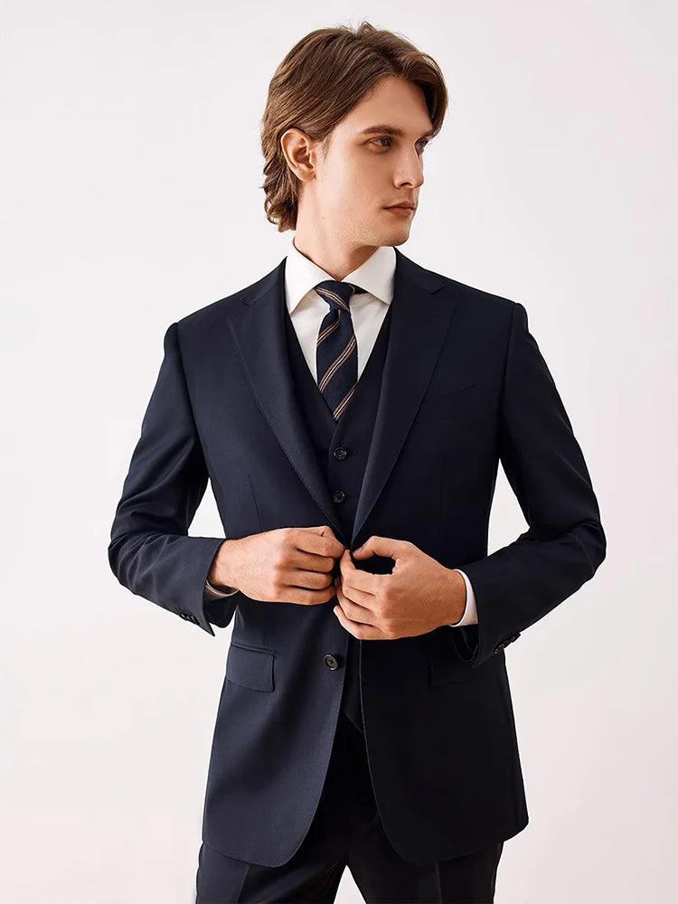 Doppelreihiger Herrenanzug mit schwarzem Streifenmuster aus Wolle – Slim Fit für Hochzeit, Büro und festliche Anlässe