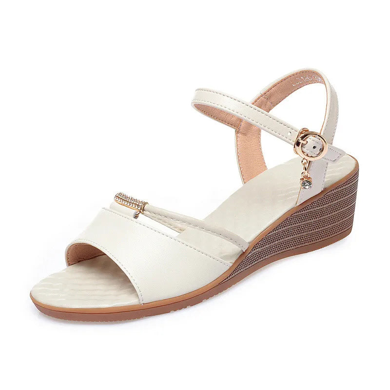 Damen-Sandalen mit Keilabsatz, Sommer, echtes Leder, große Größe 41, 42, 43, Damen-Sandalen, rutschfeste Mutter mittleren Alters, modische Sandalen