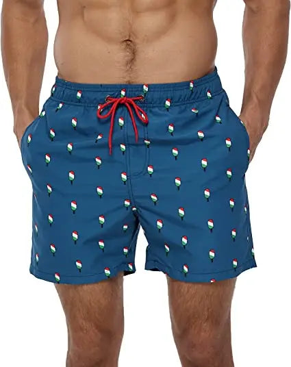Herren-Badeshorts mit Farbverlauf, schnelltrocknend, mit Reißverschlusstaschen und Mesh-Futter – modische Schwimmshorts für den Strand