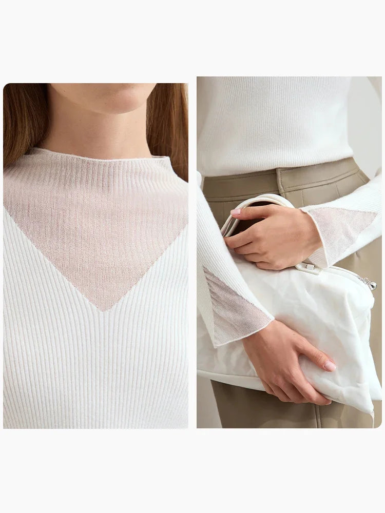 Damen Rollkragenpullover mit transparentem Panel aus der Winterkollektion 2024