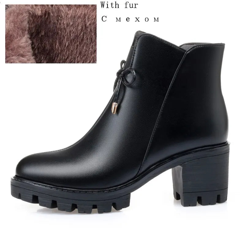 AIYUQI Knöchelstiefel mit Schnürung, schwarzes warm gefüttertes Innenfutter und Profilsohle