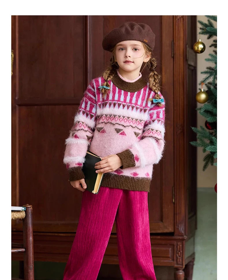 Warme Kinderhose mit rotem Karomuster für Mädchen – ideal für Herbst und Winterpartys