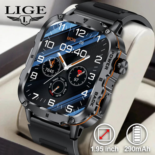 LIGE IP68 Wasserdichte Militär Smart Uhr Männer 1,95 "HD Fitness Tracker Sport Smartwatch Bluetooth Anruf Herzfrequenz Blutdruck
