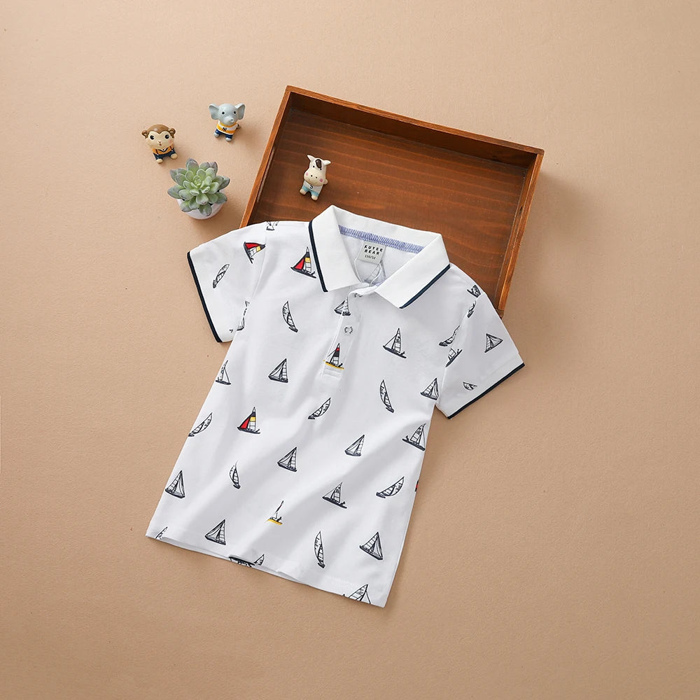 Baby Jungen Polo Shirts Sommer Kurzen Ärmeln Print Top Hemd Schule Kleidung 4T-12T Kinder Baumwolle T-shirts