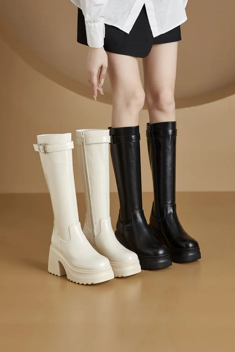 Damen Lange Stiefel im modischen Stil mit 10 cm hoher Plattform
