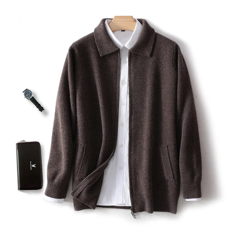 Herbst Winter 100% Hohe Qualität Wolle Strickjacke männer Revers Dicken Zipper Casual Pullover Große Größe Kaschmir Stricken Jacke Männer tops