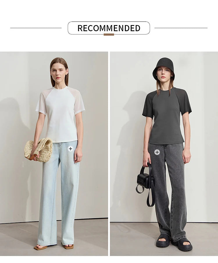 Damen Top im minimalistischen Stil mit O-Ausschnitt und schmaler Passform