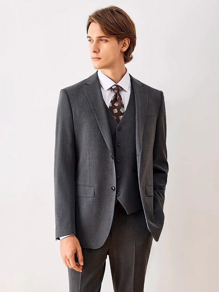 Herrenanzug-Set mit Blazer und Hose, dünner Stoff, lässiger Stil, ideal für Frühling und Herbst, in Khaki oder Schwarz, einreihig, perfekt für Hochzeiten und festliche Anlässe.