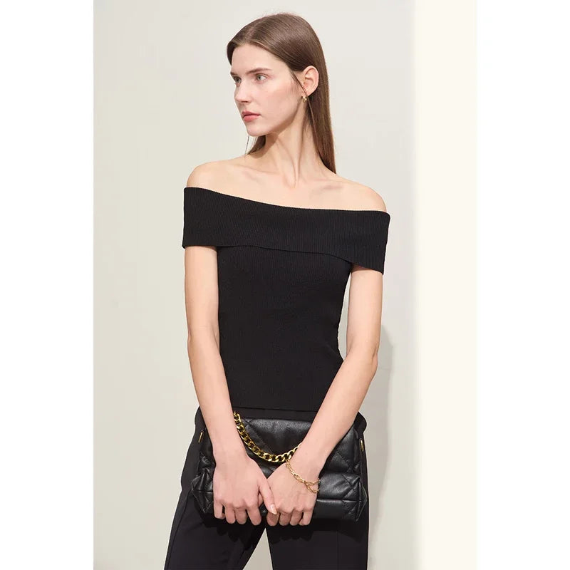 Damen Strickpullover im minimalistischen Stil mit schickem Slash Neck Design