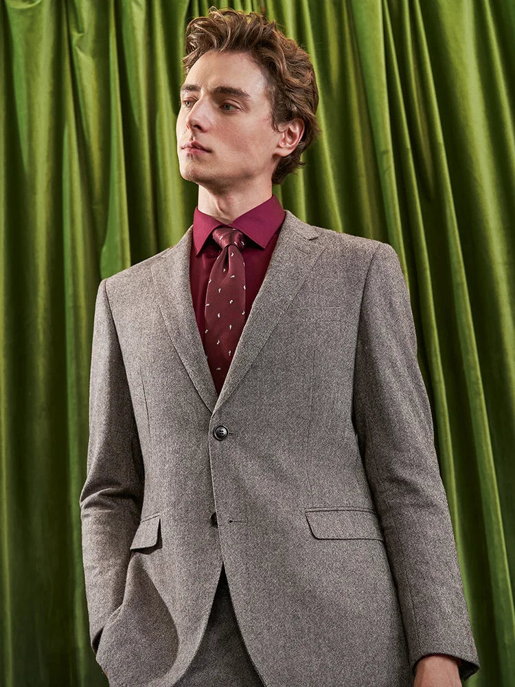 Herren Anzugset aus 55% Wolle: Slim Fit, warm, hellbraun, ideal für Hochzeit & Business.