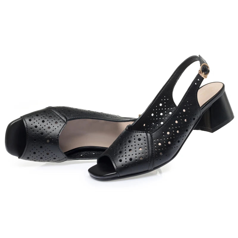 AIYUQI Sandalen für Damen, Sommer, 2022, neue Fishmouth-Sandalen aus echtem Leder, Blockabsatz, große Größe, Sandalen für Mütter mittleren Alters