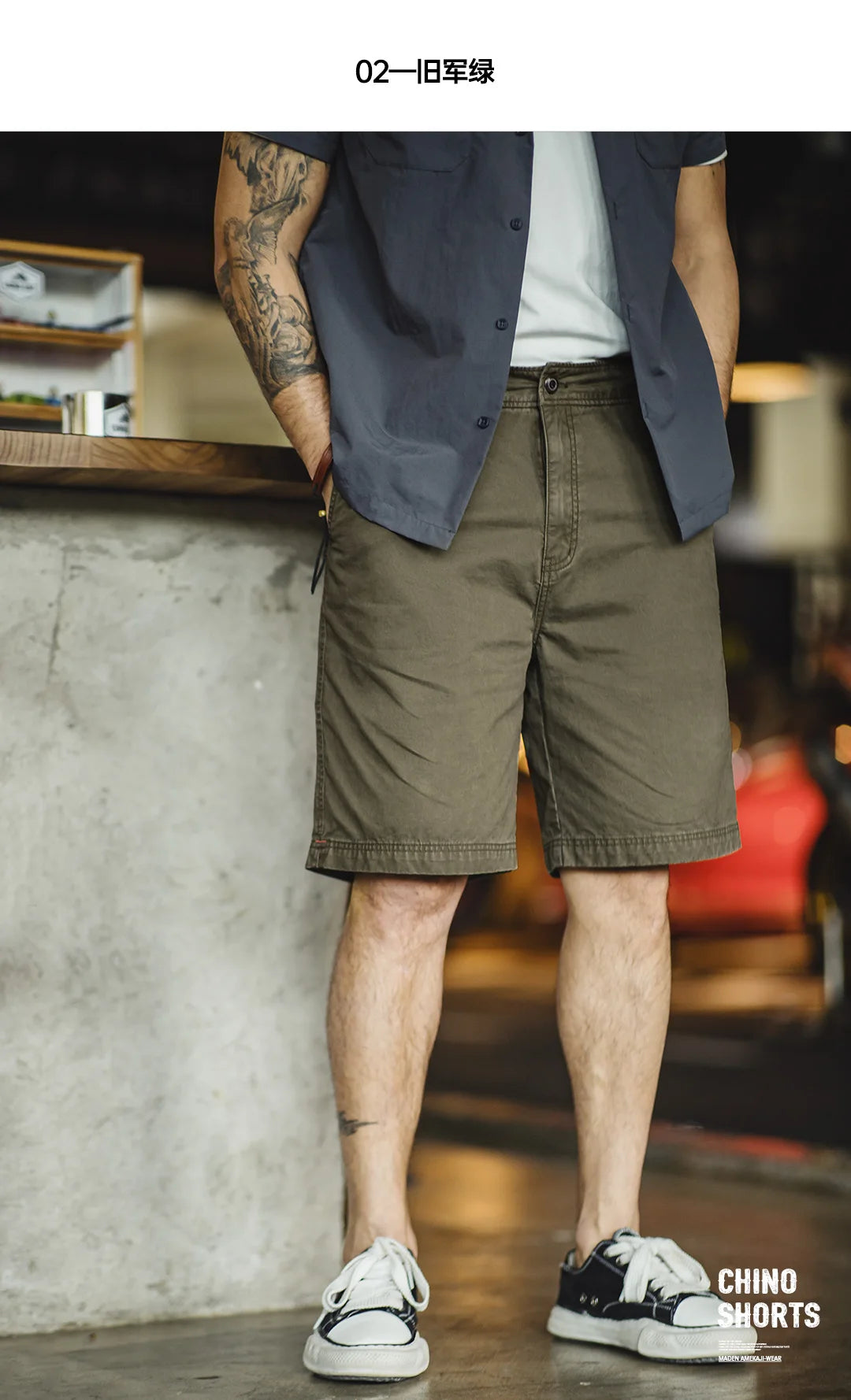 Herren Chino Shorts M51 aus Baumwolle mit verstellbarem Gürtel und Taschen