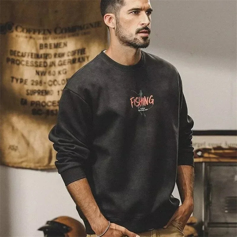 Herbst Cartoon Angeln Grafik Sweatshirts Hombre Hip Hop Mode Brief Crewneck Pullover Hoodies lässig y2k Streetwear Kleidung